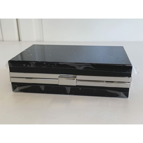 RACHEL ZOE Box of Style Clutch Handbag Black Silver with Metal Strap - Picture 8 of 10